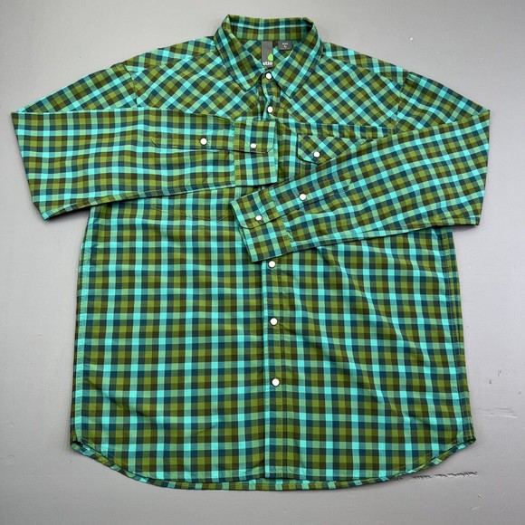 Stio Other - Stio Pearl Snap Eddy Shirt Plaid Long Sleeve Western Green Blue Men's Size Large